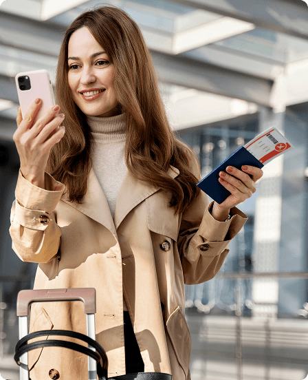 Woman checking in for her flight on her phone