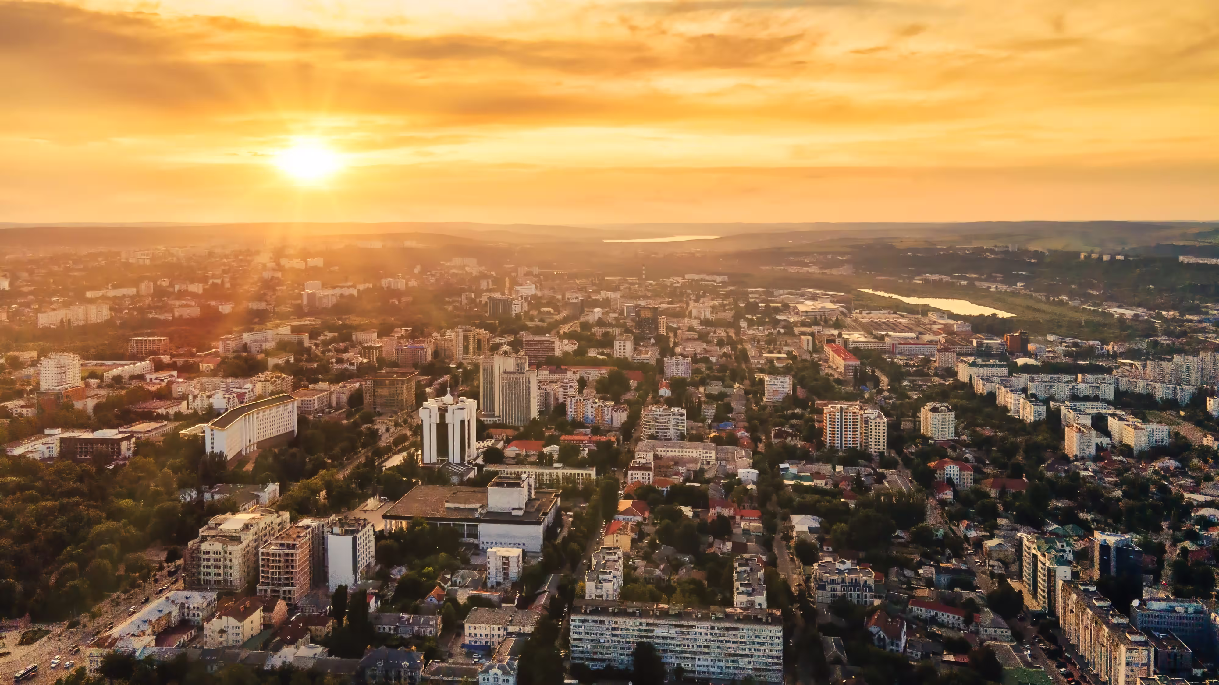 Aerial view of a downtown cityscape