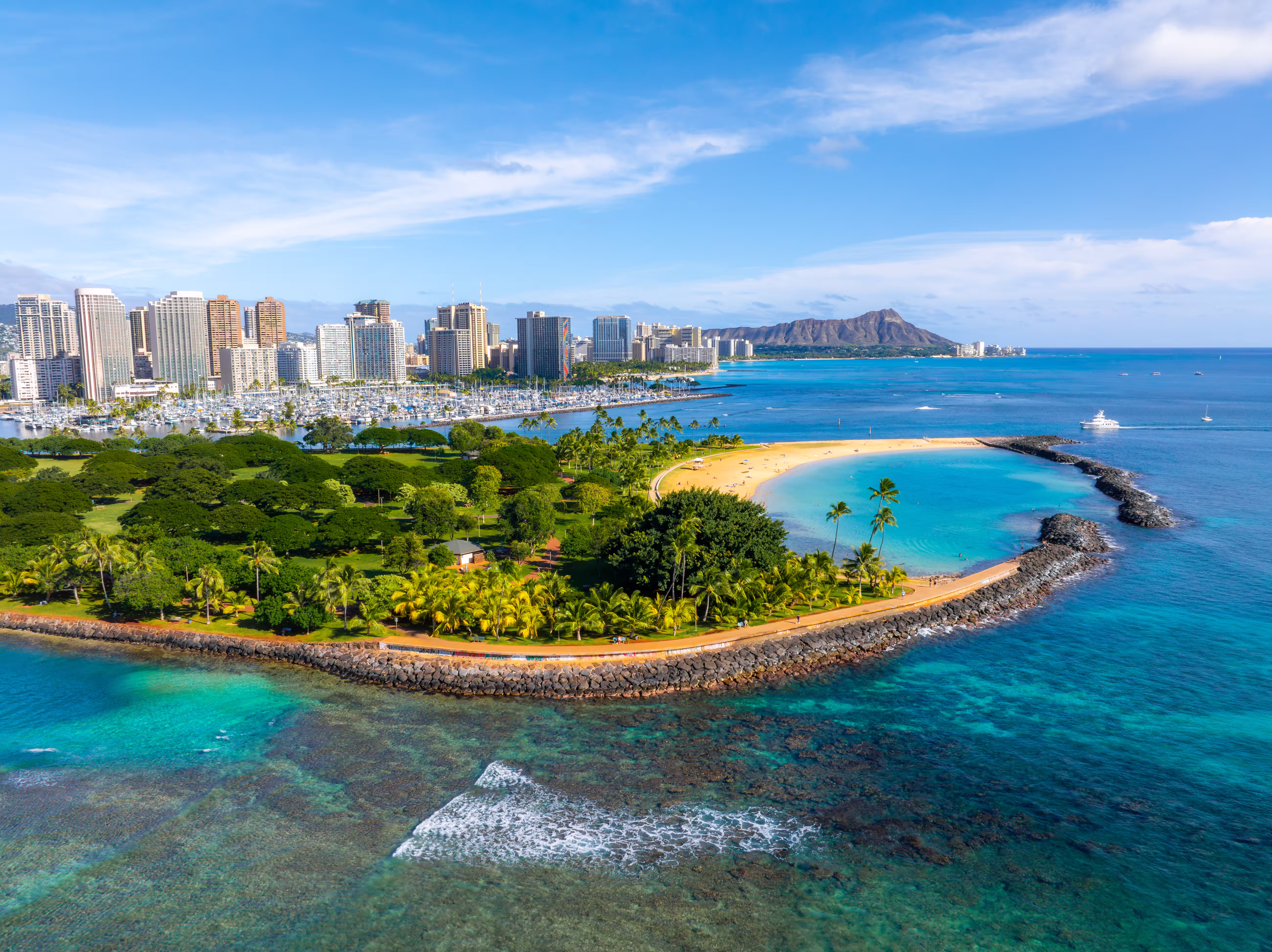 aerial view honolulu with diamond head crater back