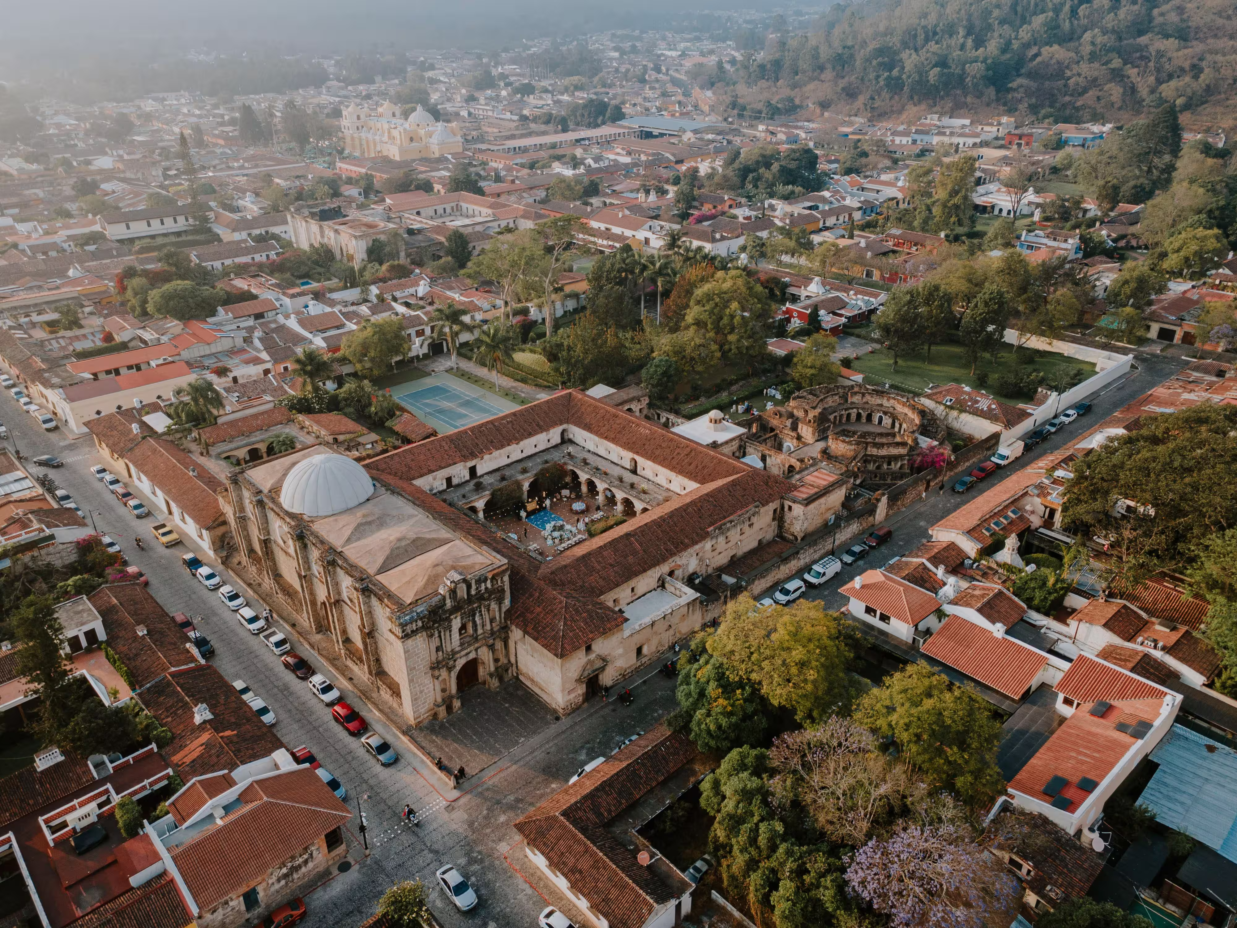 Aerial view of Antigua Guatemala's historic architecture