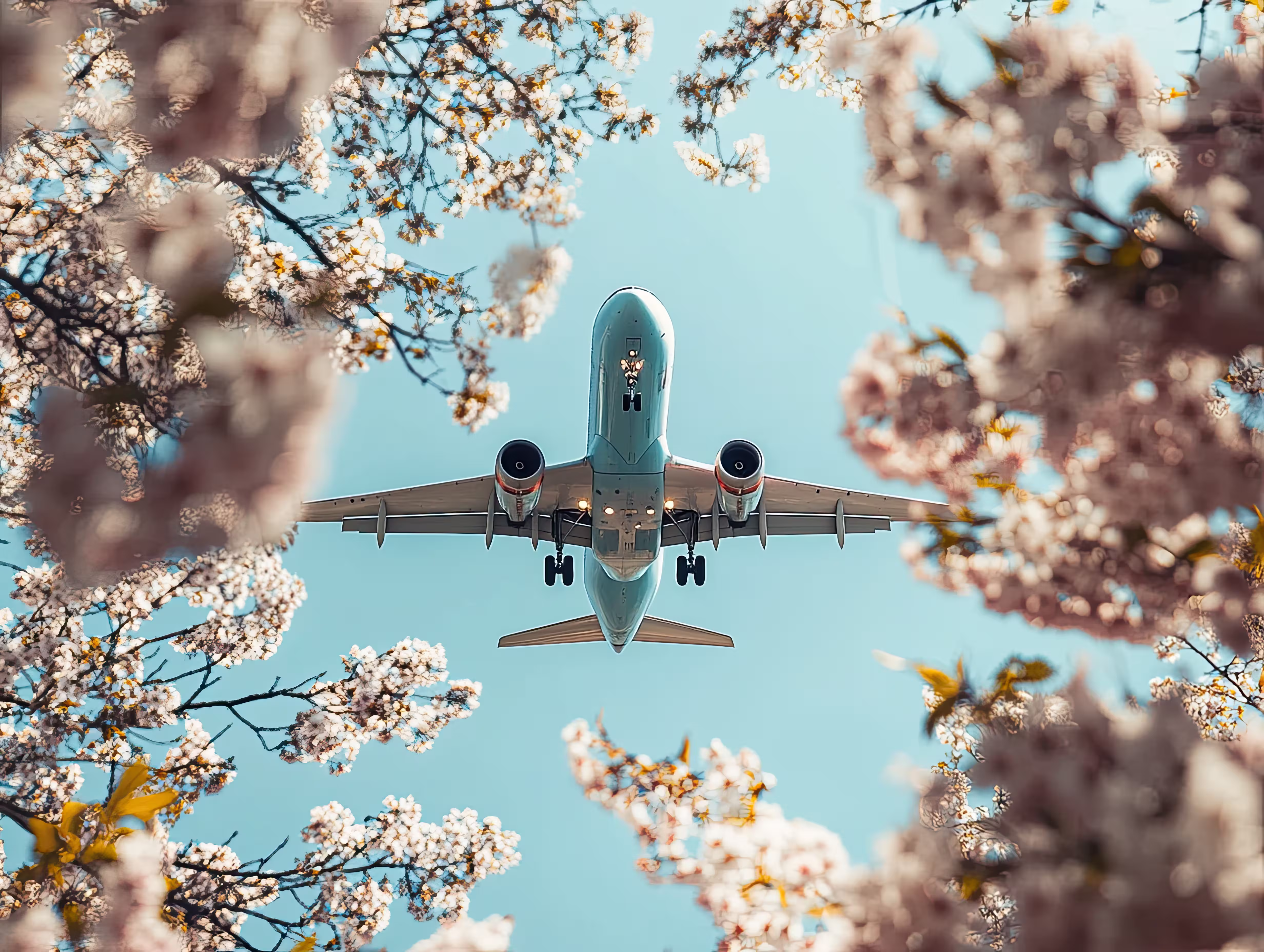 Airplane taking off at sunset