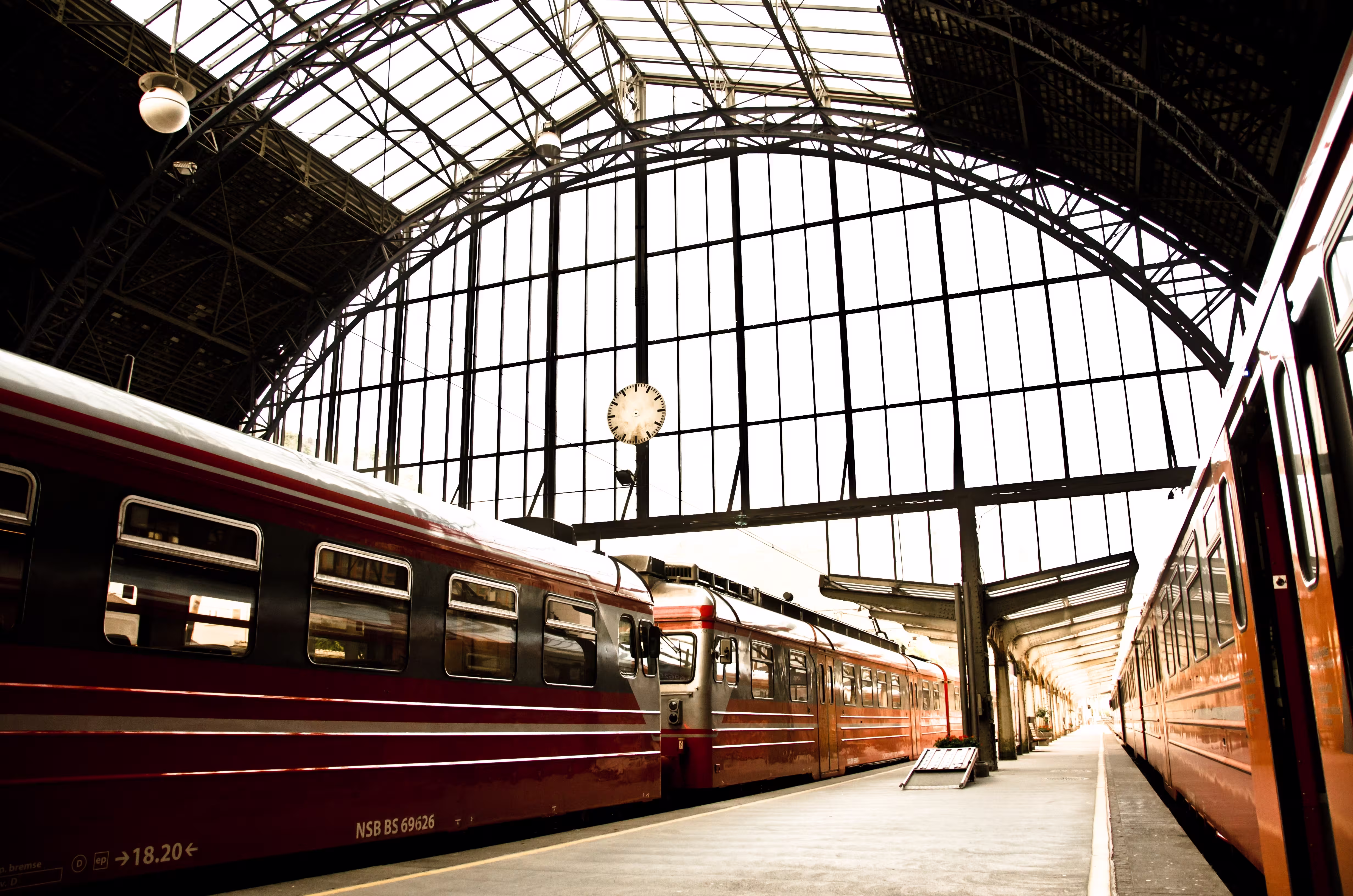 Beautiful shot trains arriving station daytime