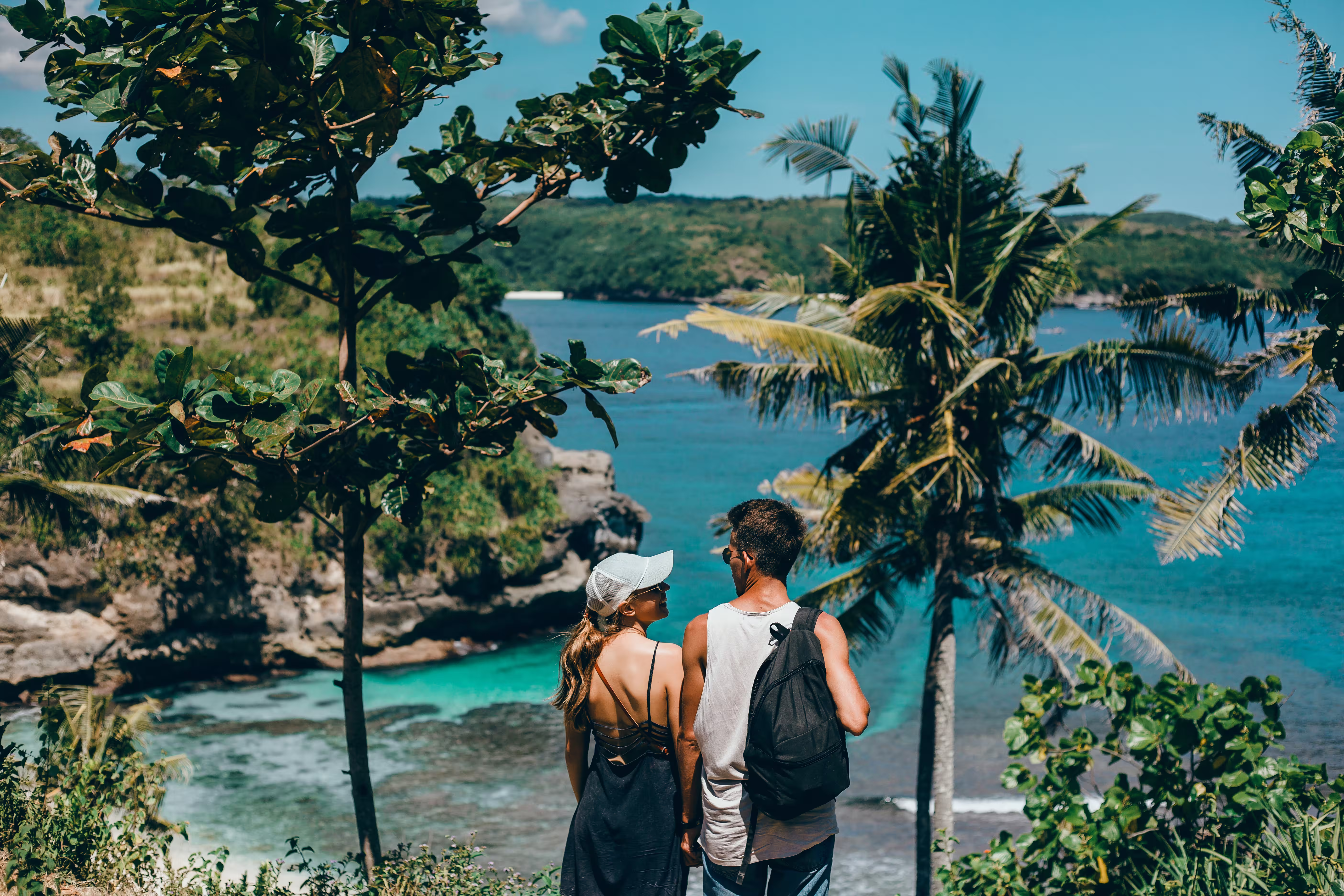 beautiful young couple posing sea beach love