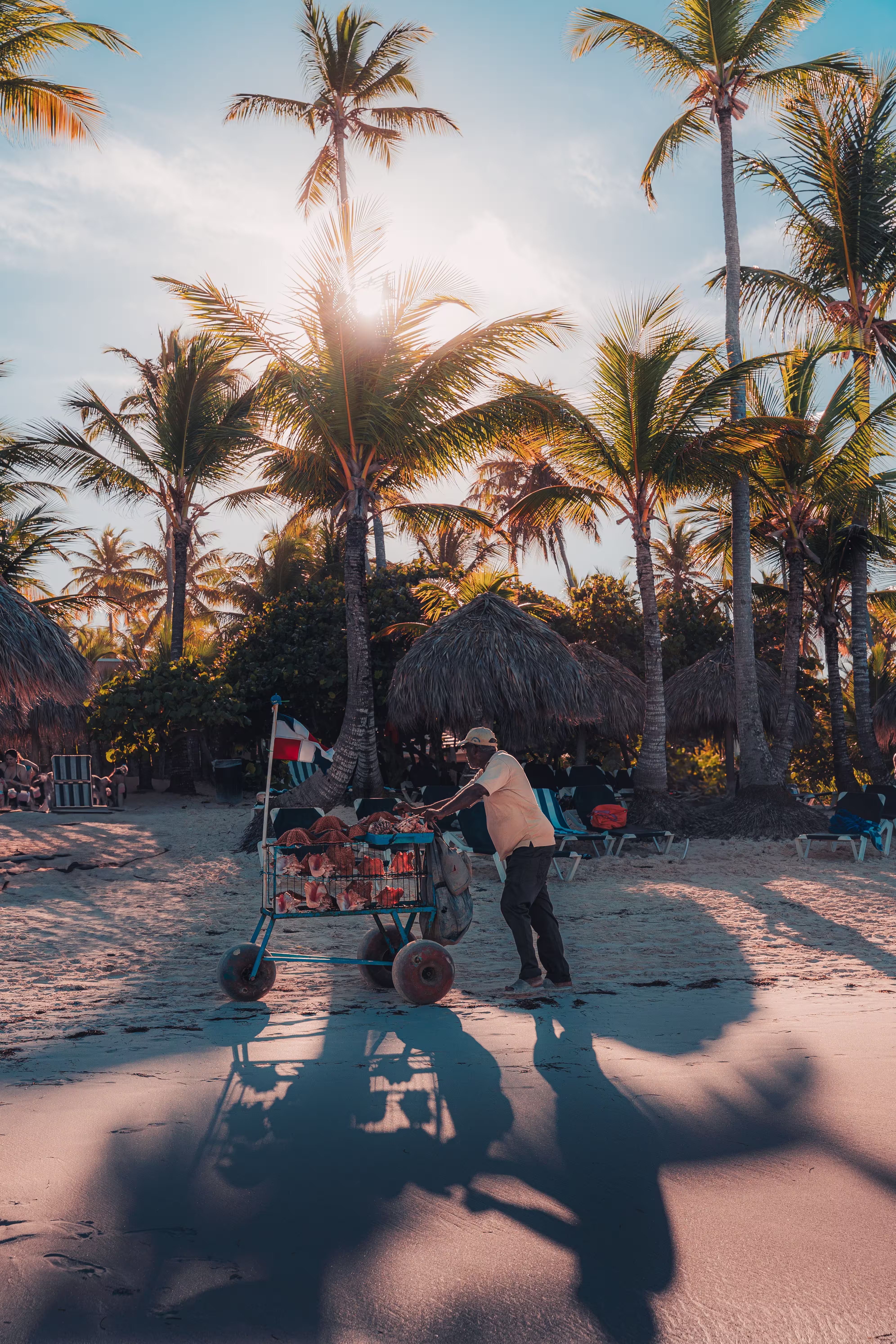 coconut vendor on punta cana beach at sunset