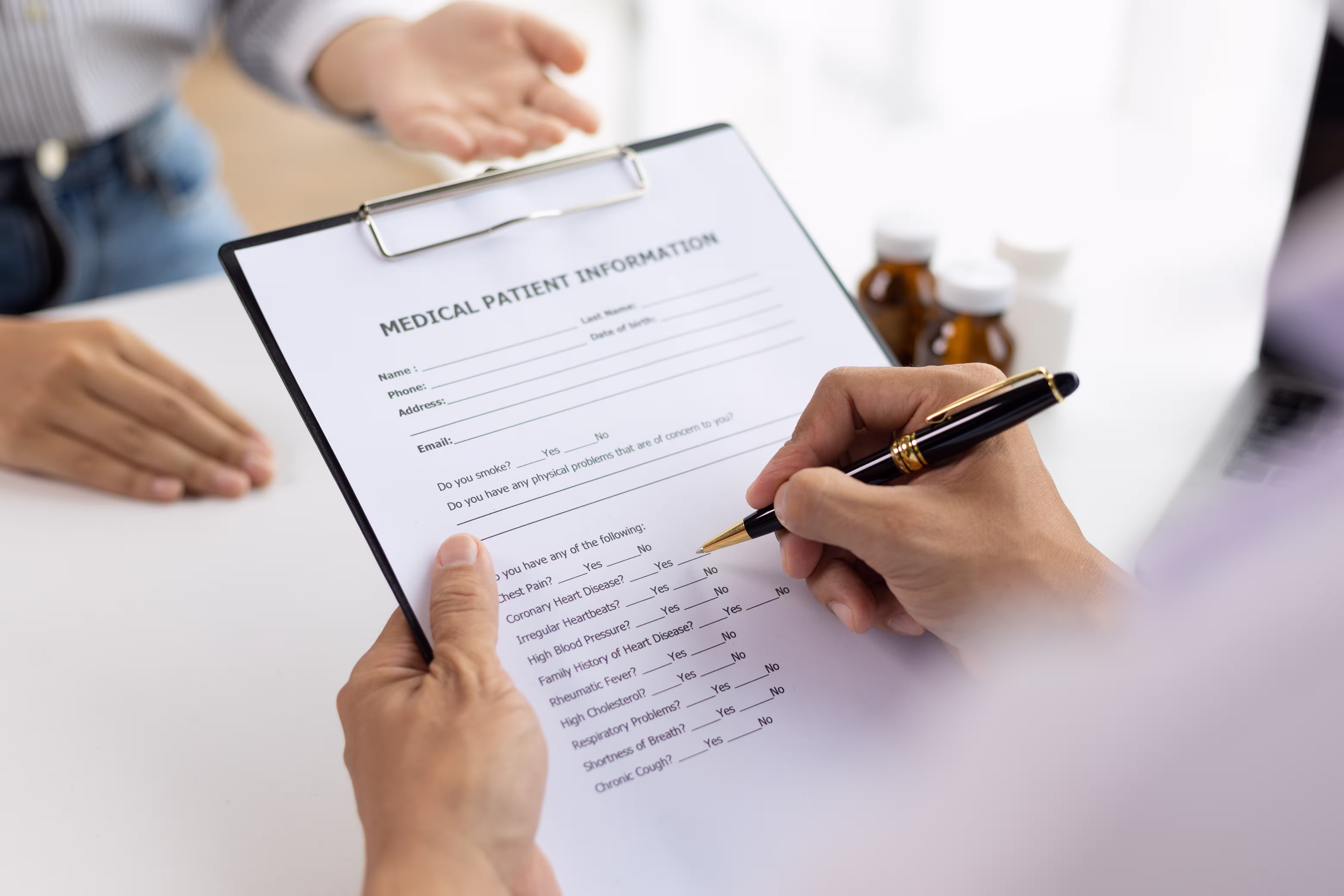 Doctor examining a patient, representing travel health declarations