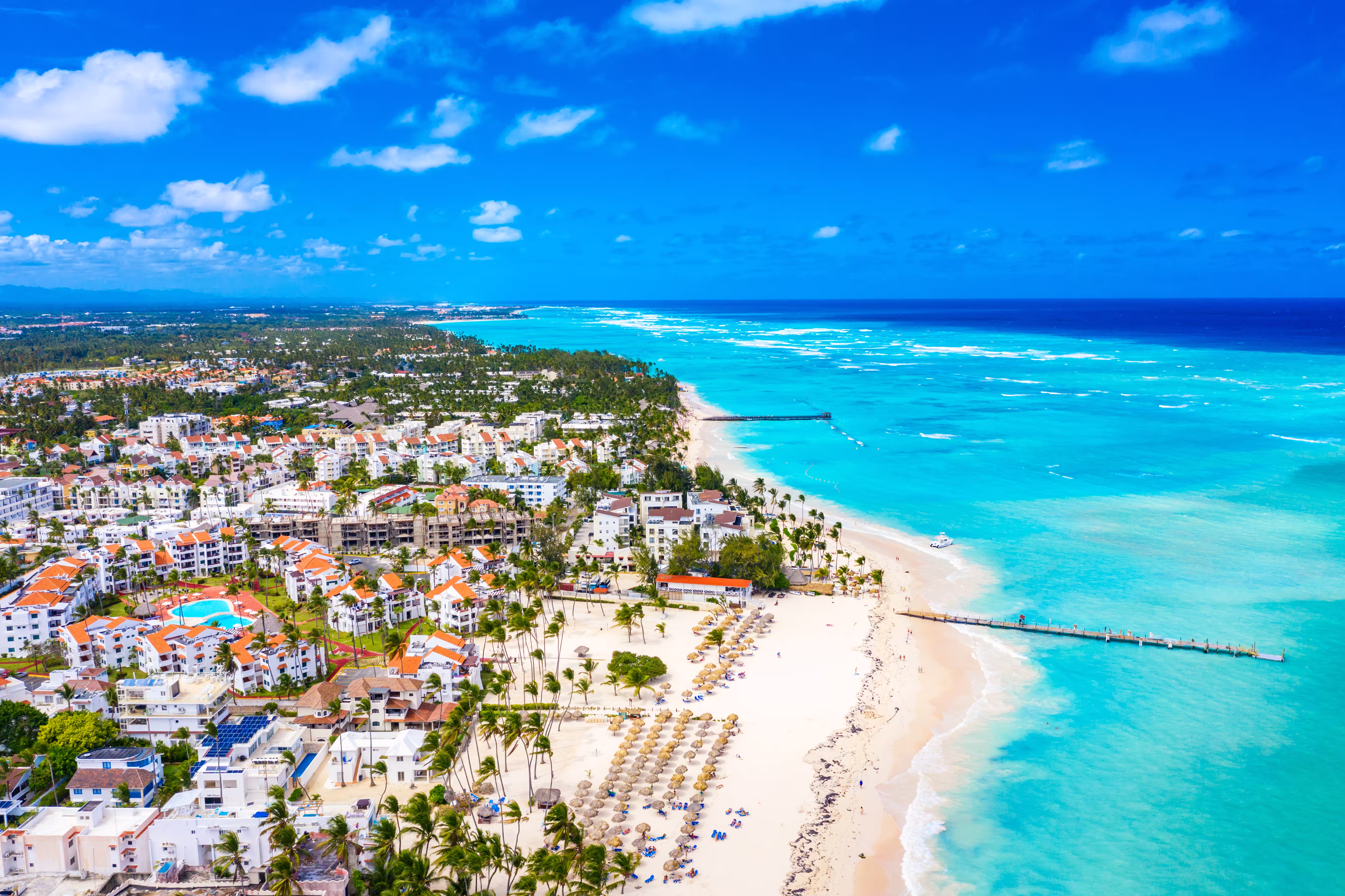 drone view caribbean tropical beach with palms str