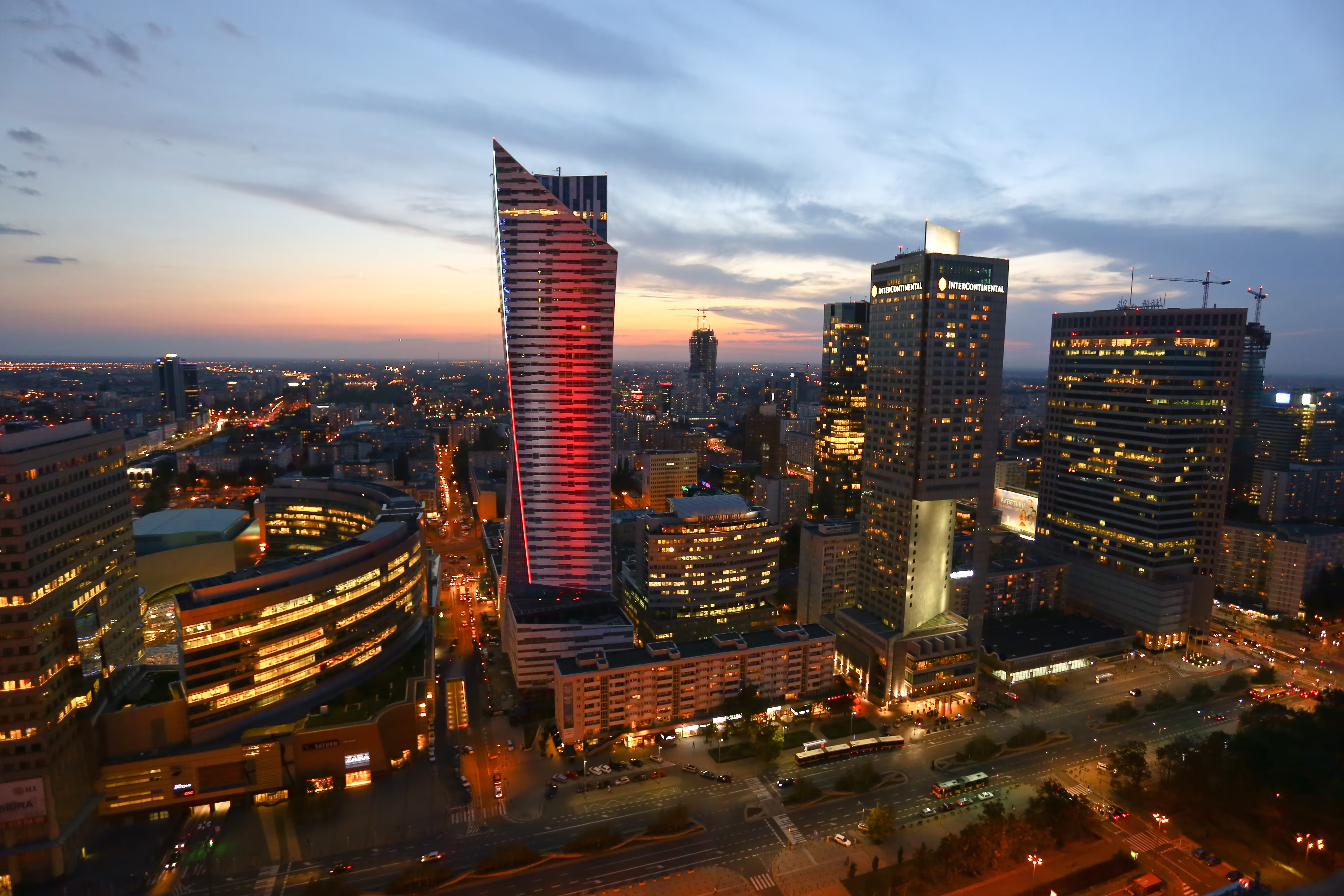 high-angle-shot-warsaw-poland-sunset