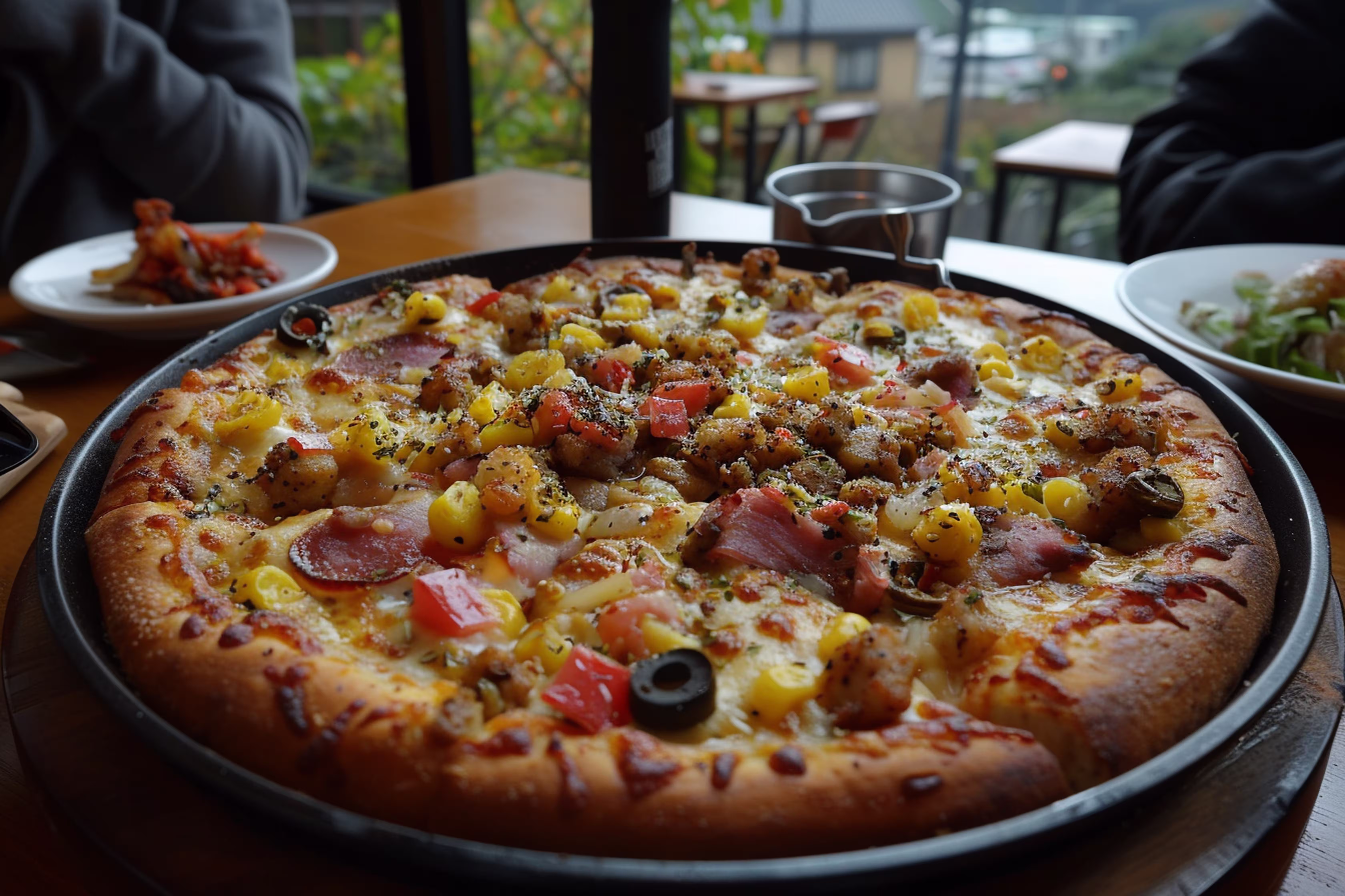 high-angle-view-pizza-table