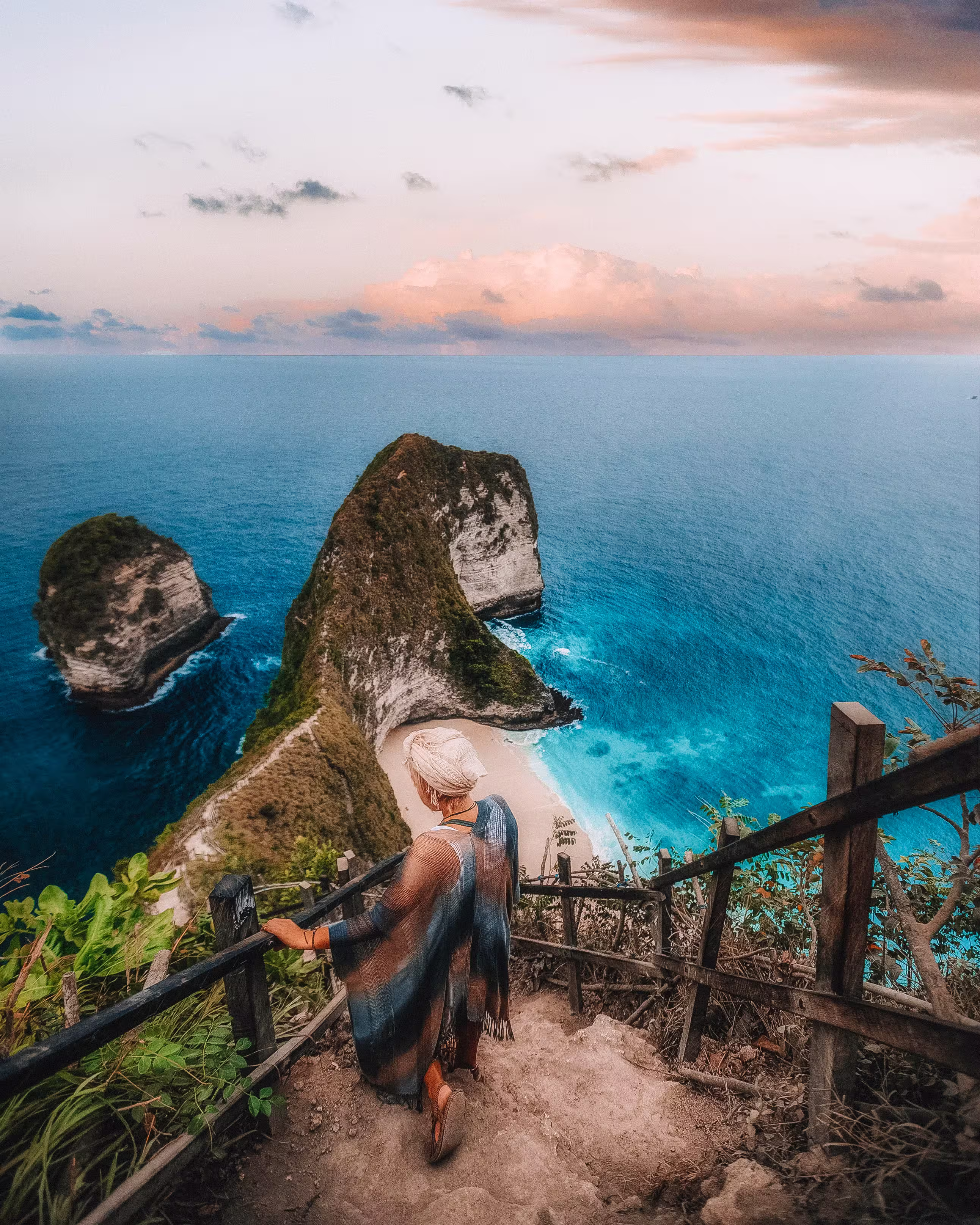 High angle view of a traveller enjoying the coastline in South Bali