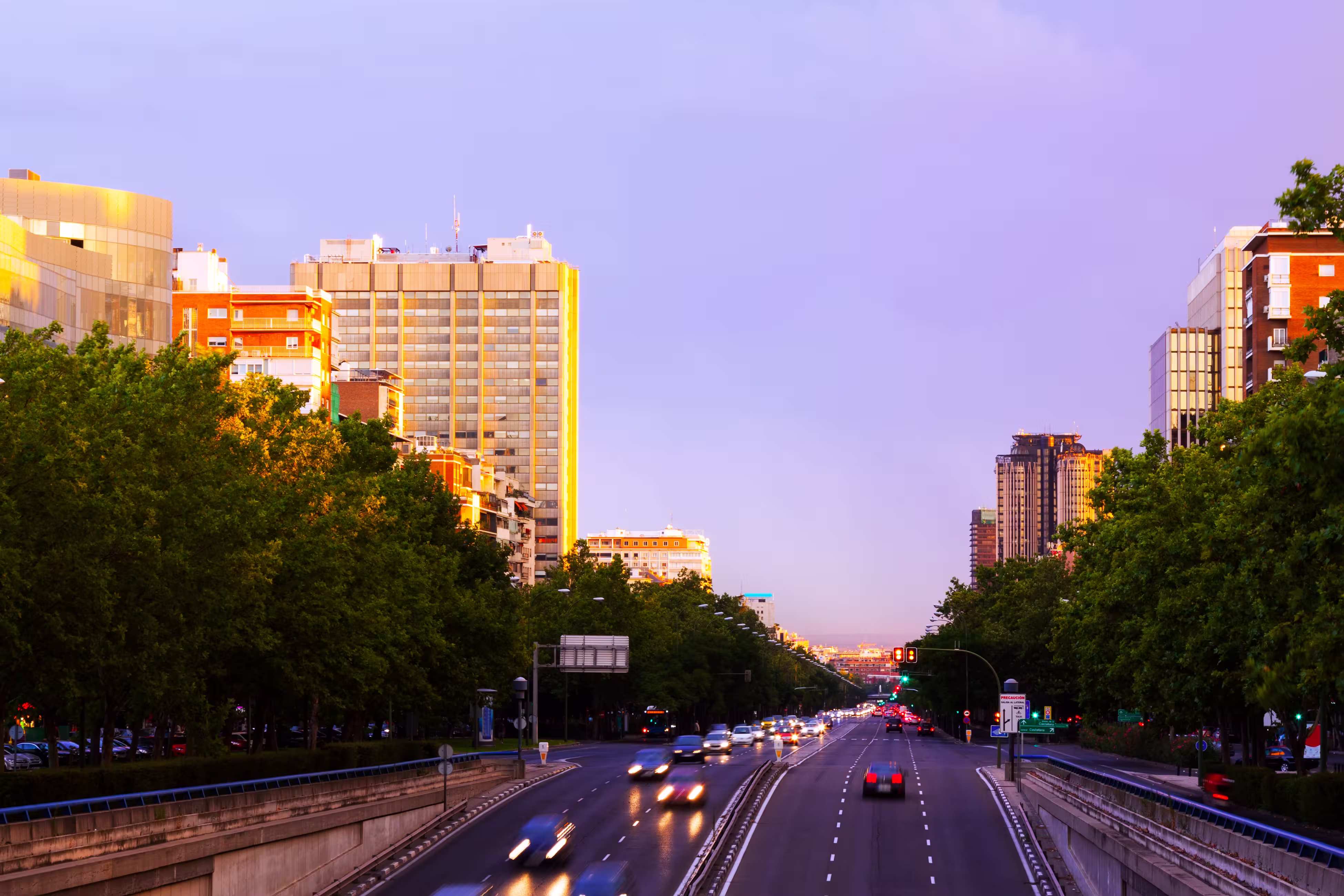 Vibrant city at sunset