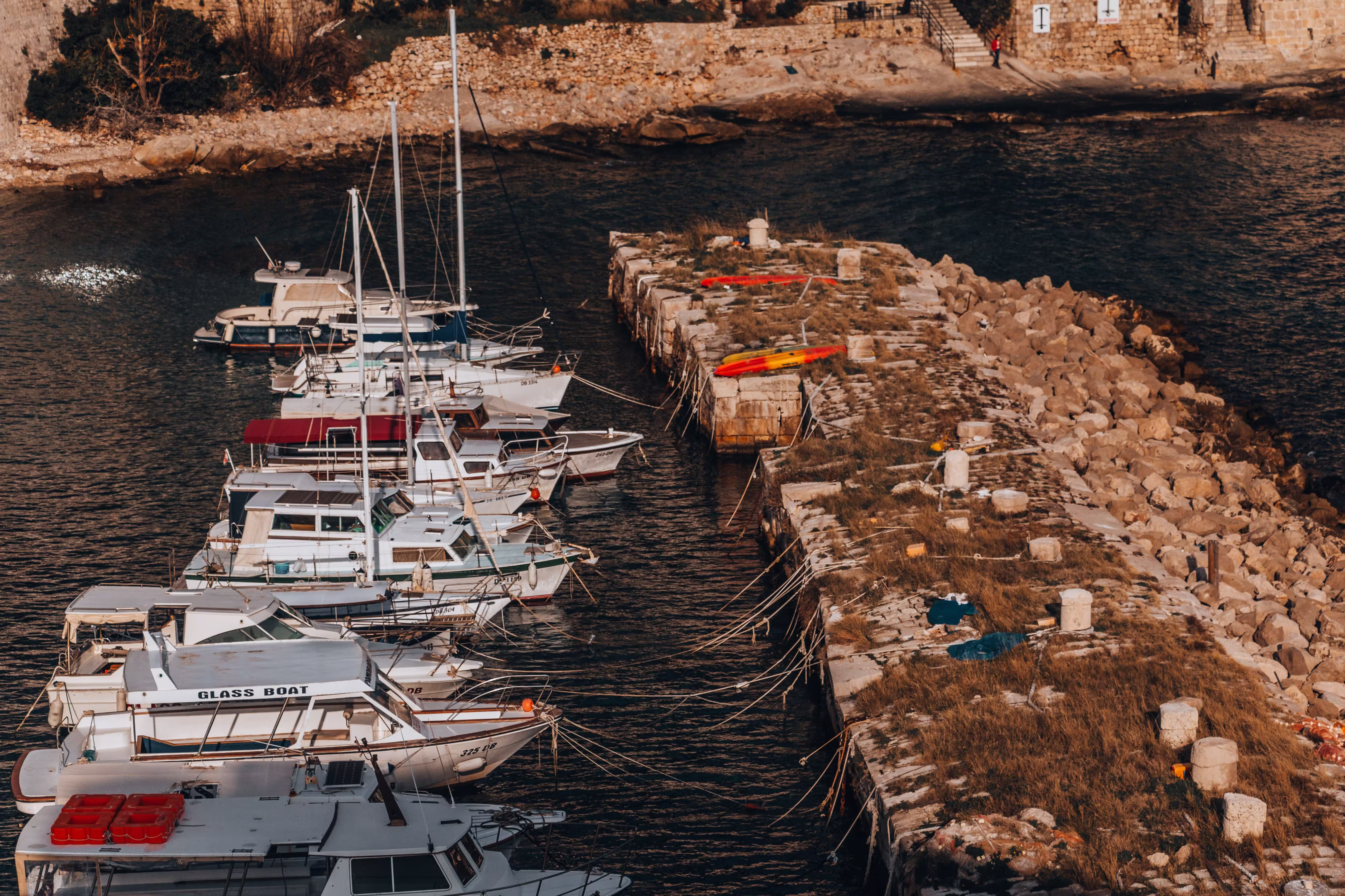 Pier and boats along the Adriatic coast near Dubrovnik