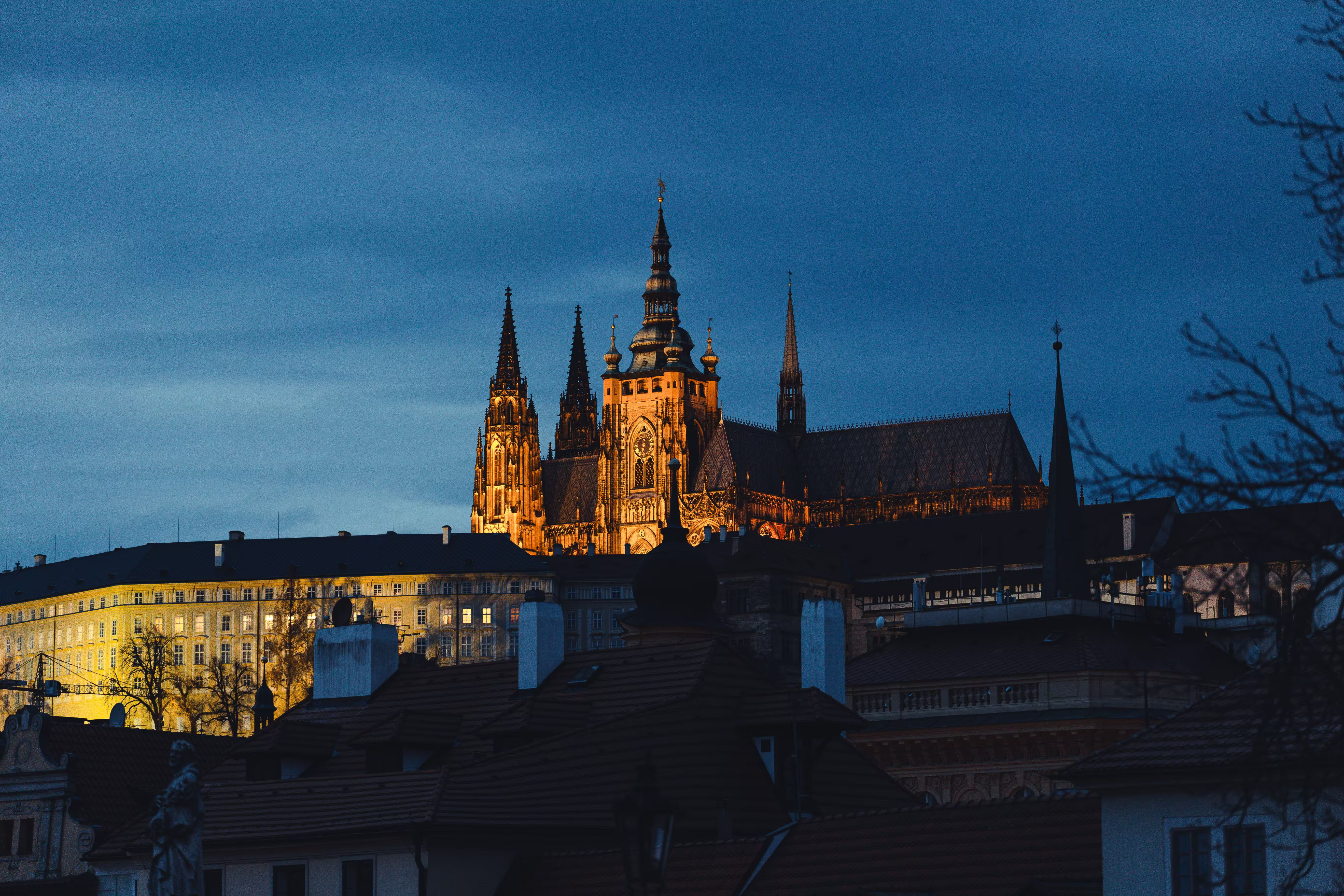 Prague Castle illuminated in the evening