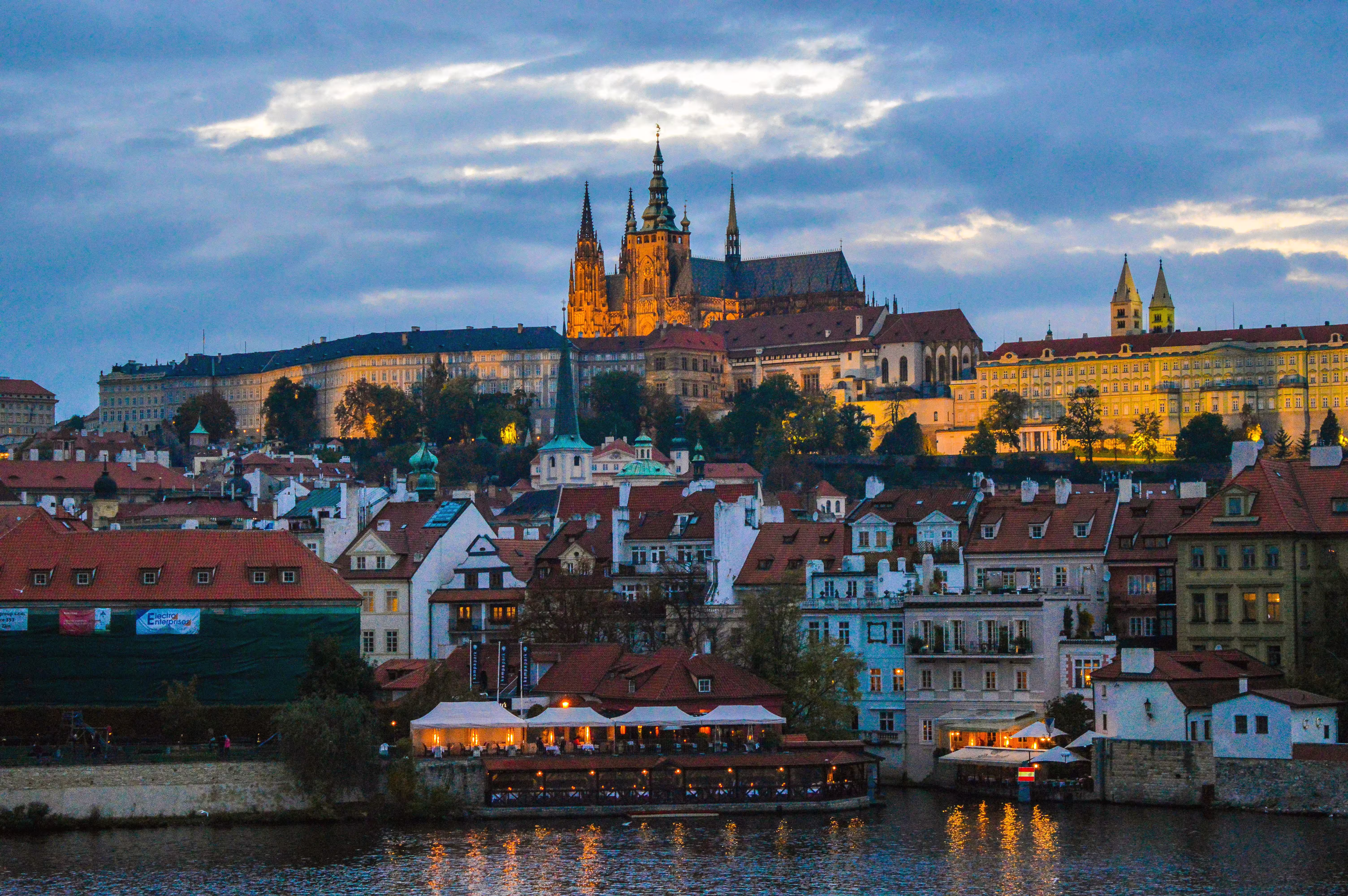 Prague riverbank in the evening
