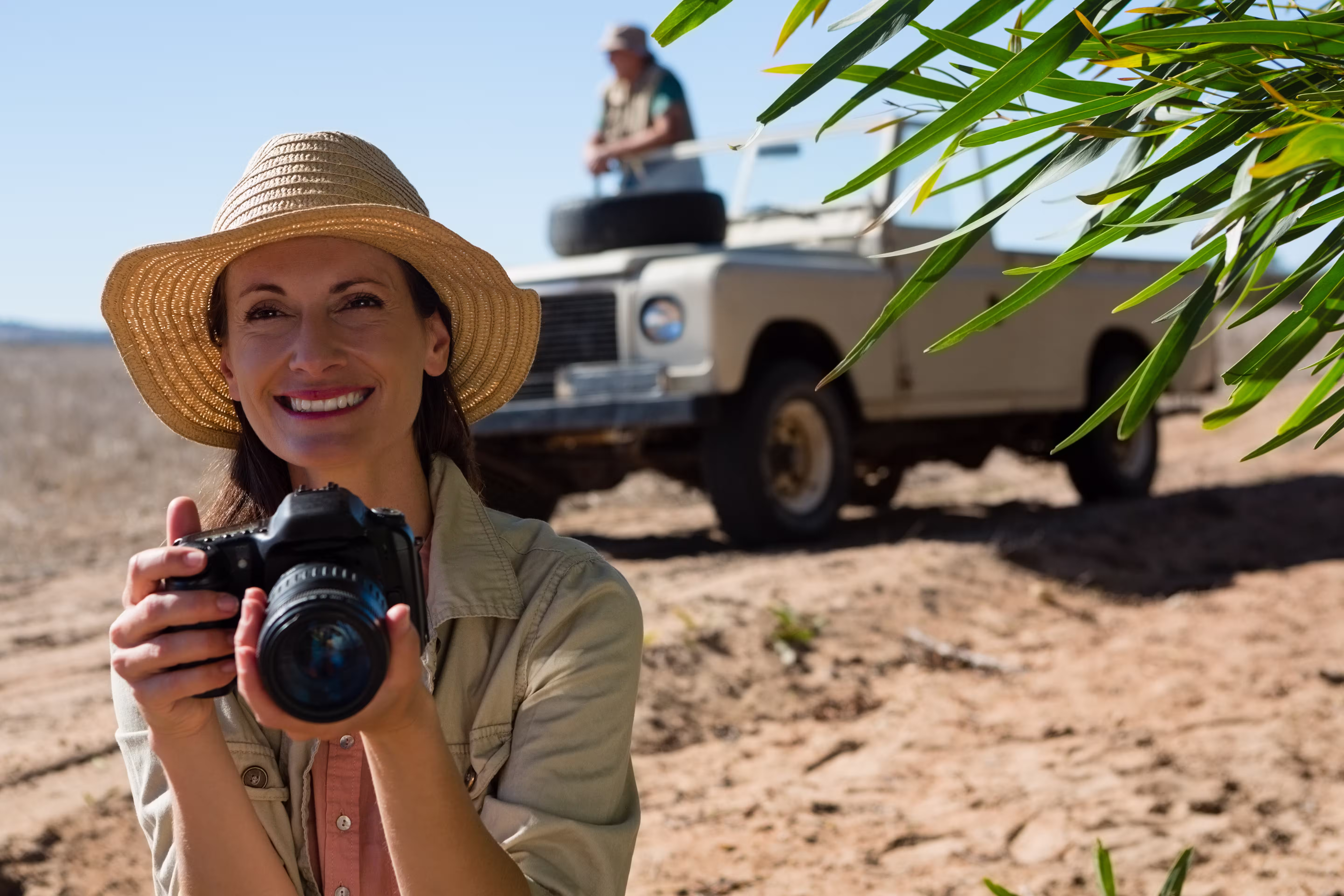 Safari travelers in an off-road vehicle