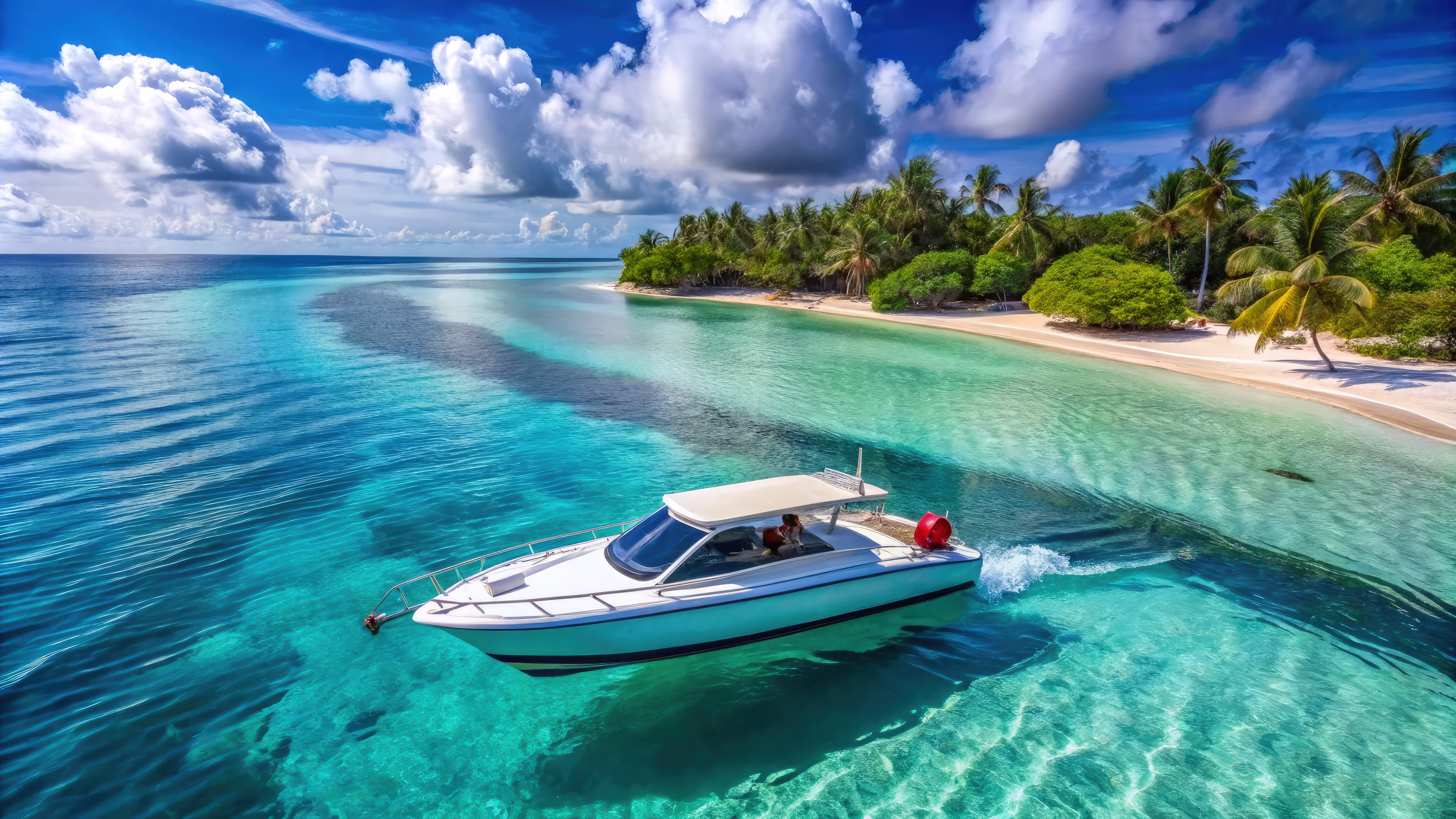 speed boat cruising through crystal clear waters