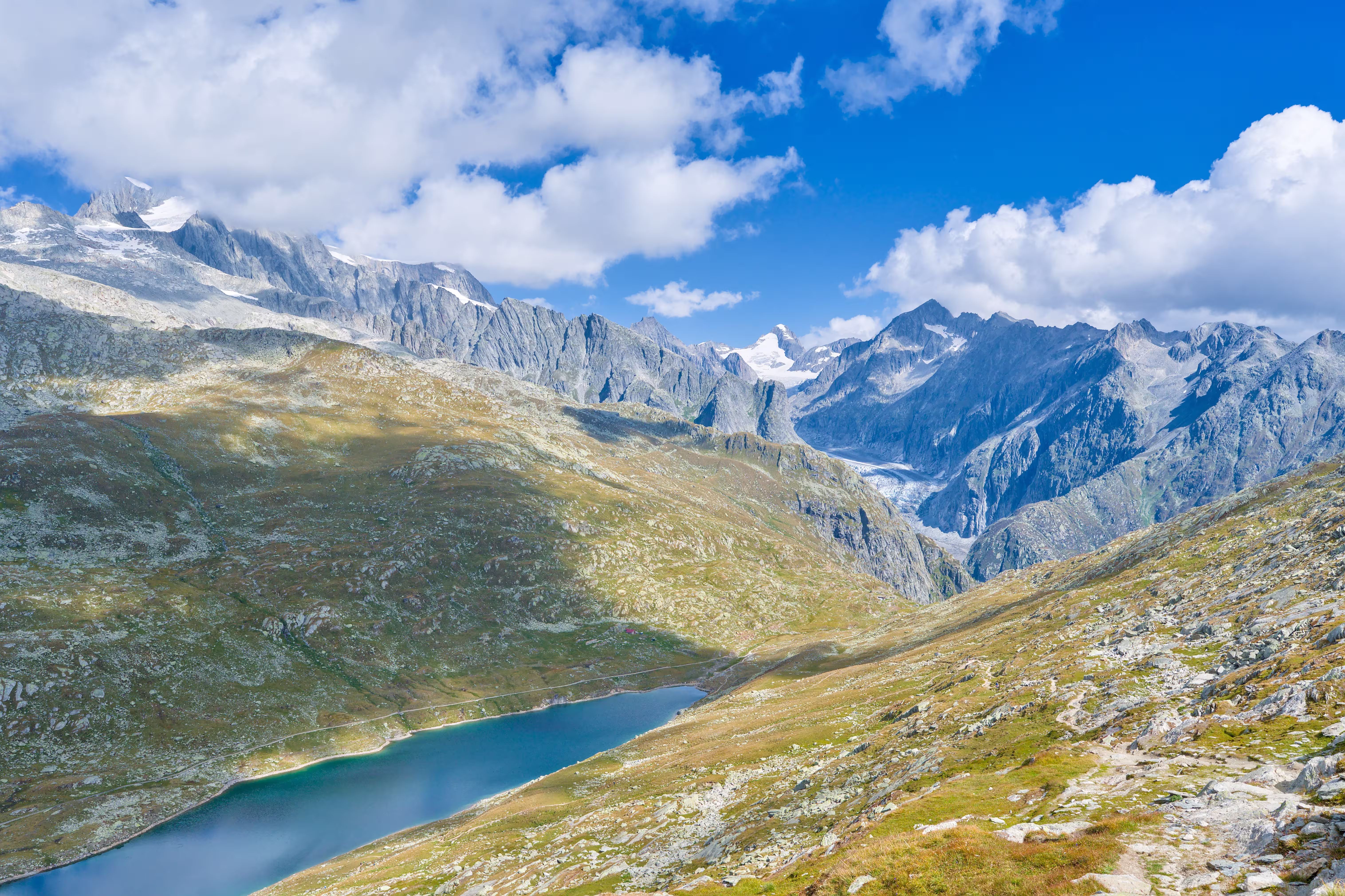 Swiss Alps landscape with lake and mountains
