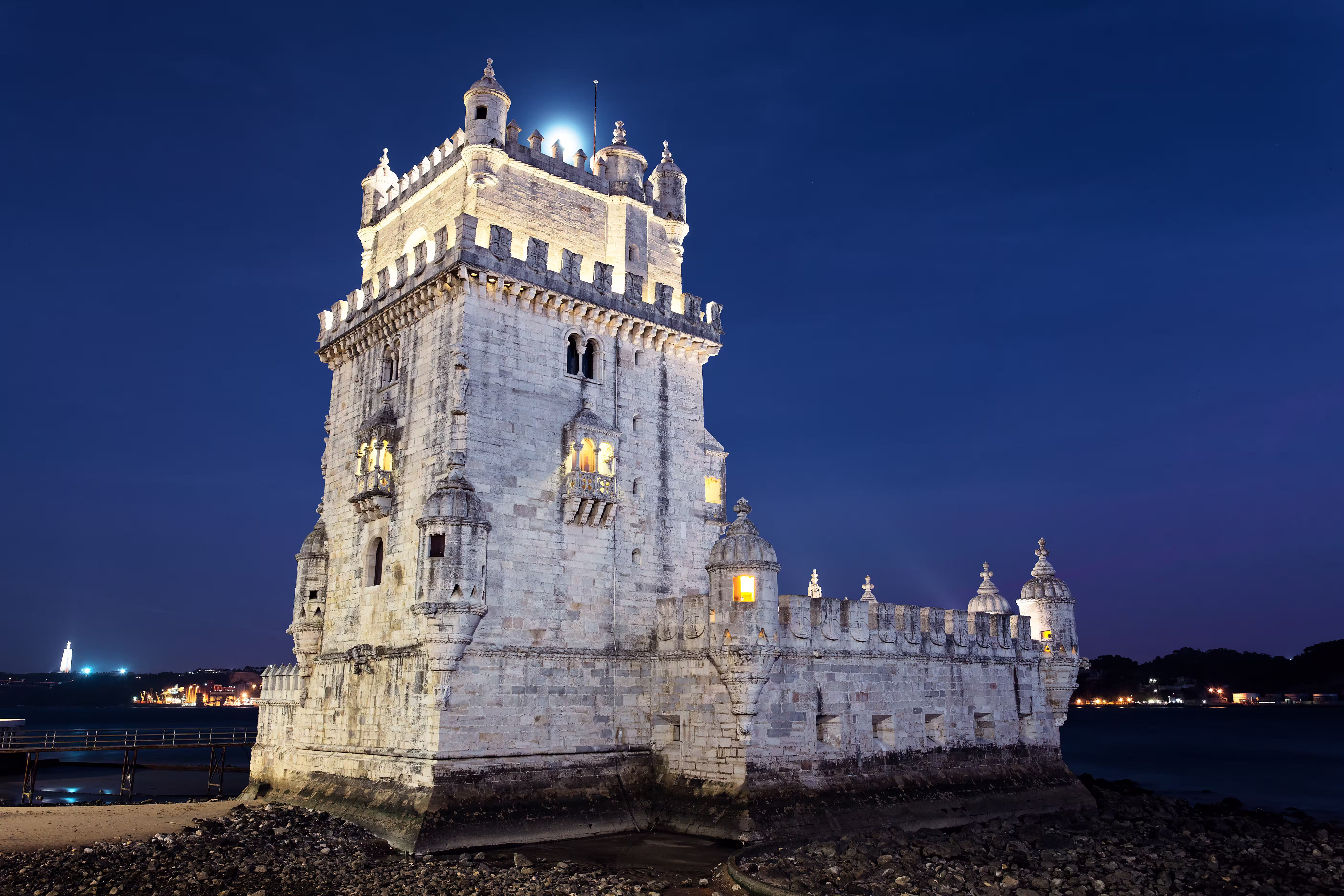 Tower of Belem by night in Lisbon Portugal