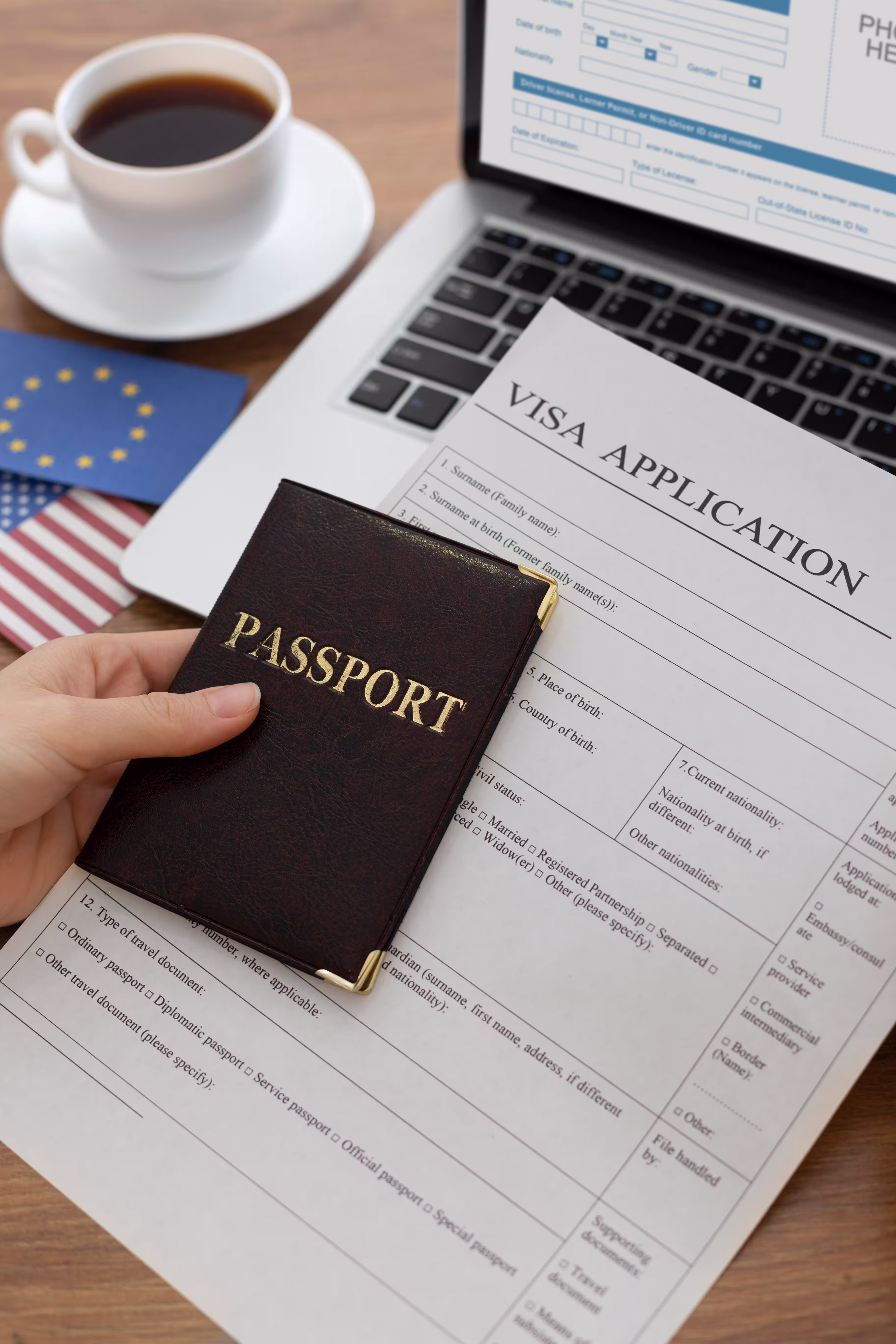 visa application composition with europe america f