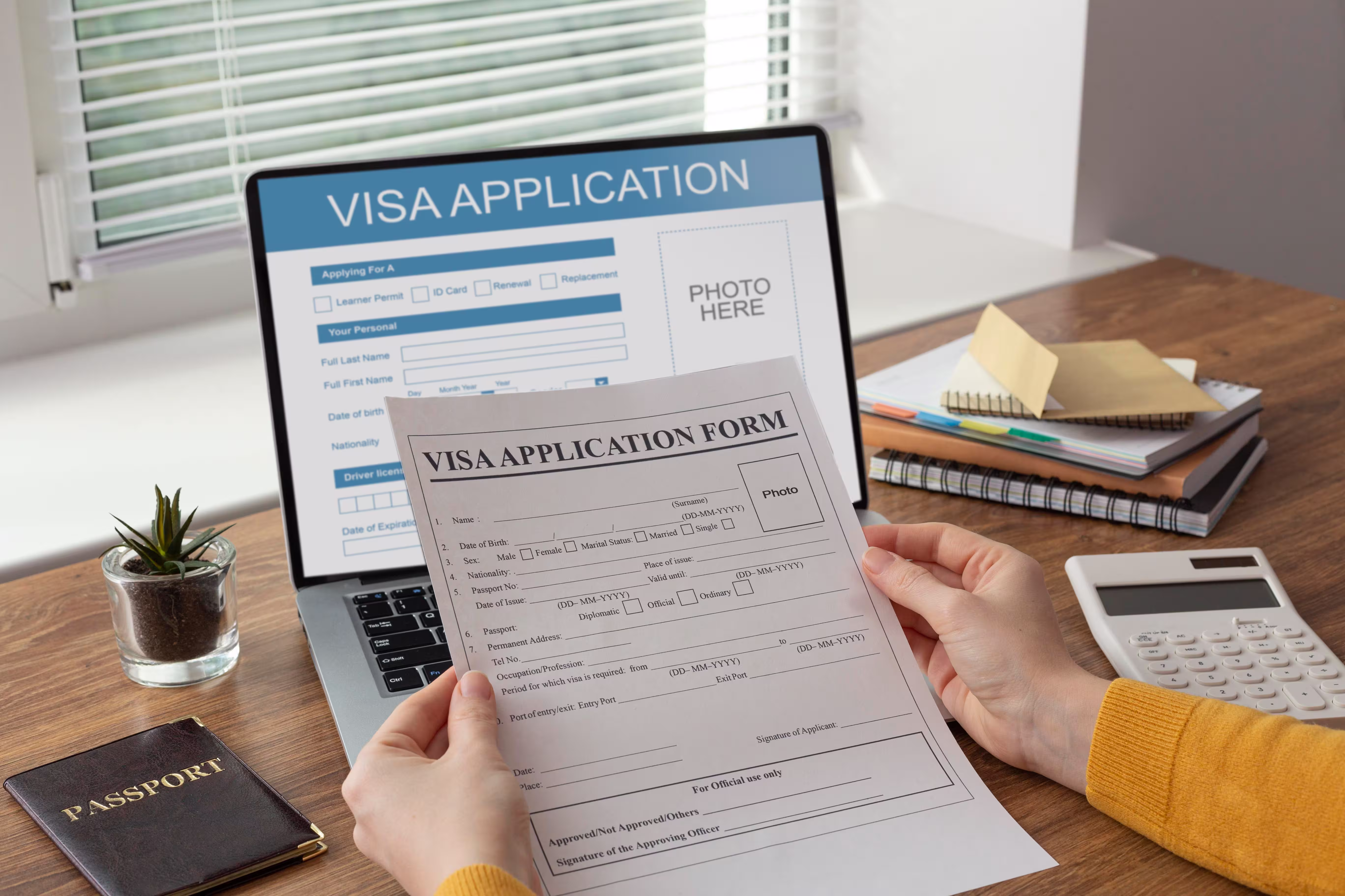 Visa application form displayed on a laptop